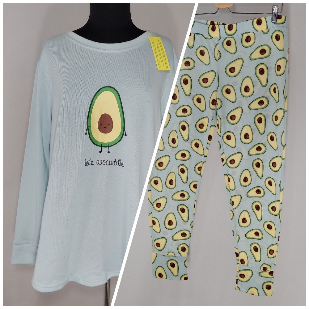 Frankie Johnny PJ Pants Set Pajamas Avocado Jogger Long Sleeve Stretch Pullon XL